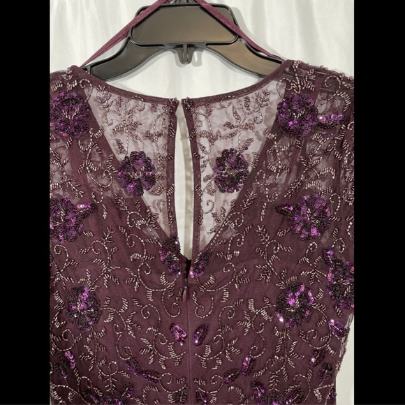 NWT $349 Adrianna‎ Papell Floral Beaded Godet Gown in Night Plum [SZ 4 ] - Picture 13 of 15